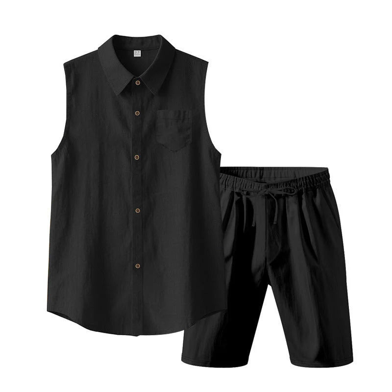 Men's Textured Sleeveless Shirt and Shorts Set