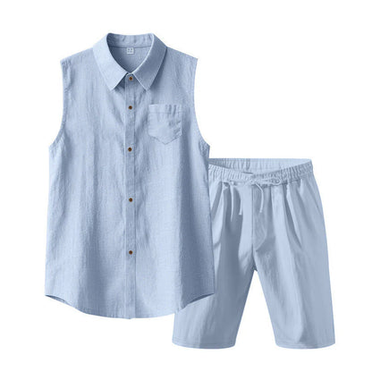 Men's Textured Sleeveless Shirt and Shorts Set