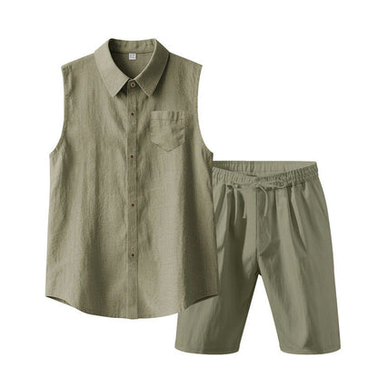 Men's Textured Sleeveless Shirt and Shorts Set