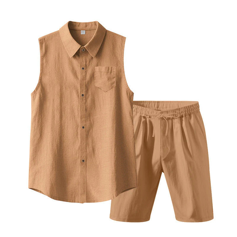 Men's Textured Sleeveless Shirt and Shorts Set