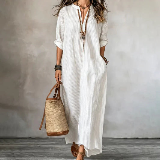 Women's Textured V-Neck Relaxed Maxi Dress