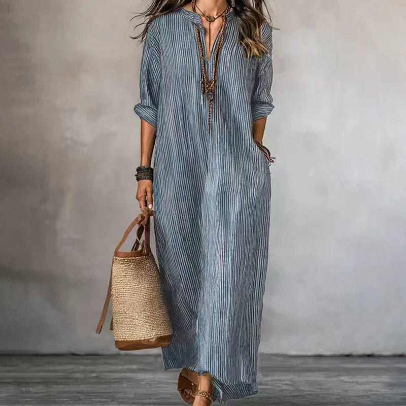 Women's Textured V-Neck Relaxed Maxi Dress