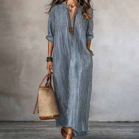 Women's Textured V-Neck Relaxed Maxi Dress