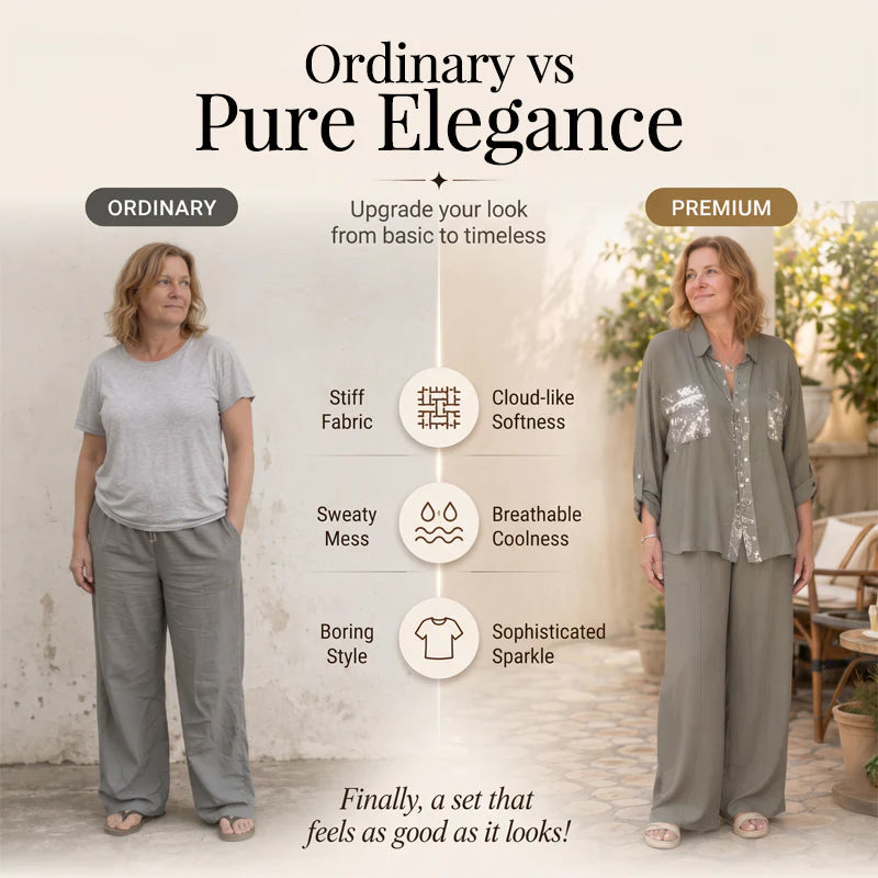 Women's Sequin Trim Shirt and Wide-Leg Trouser Set