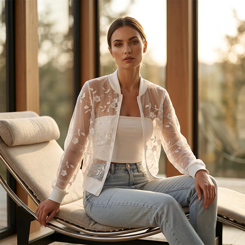 Women’s Floral Sheer Mesh Jacket