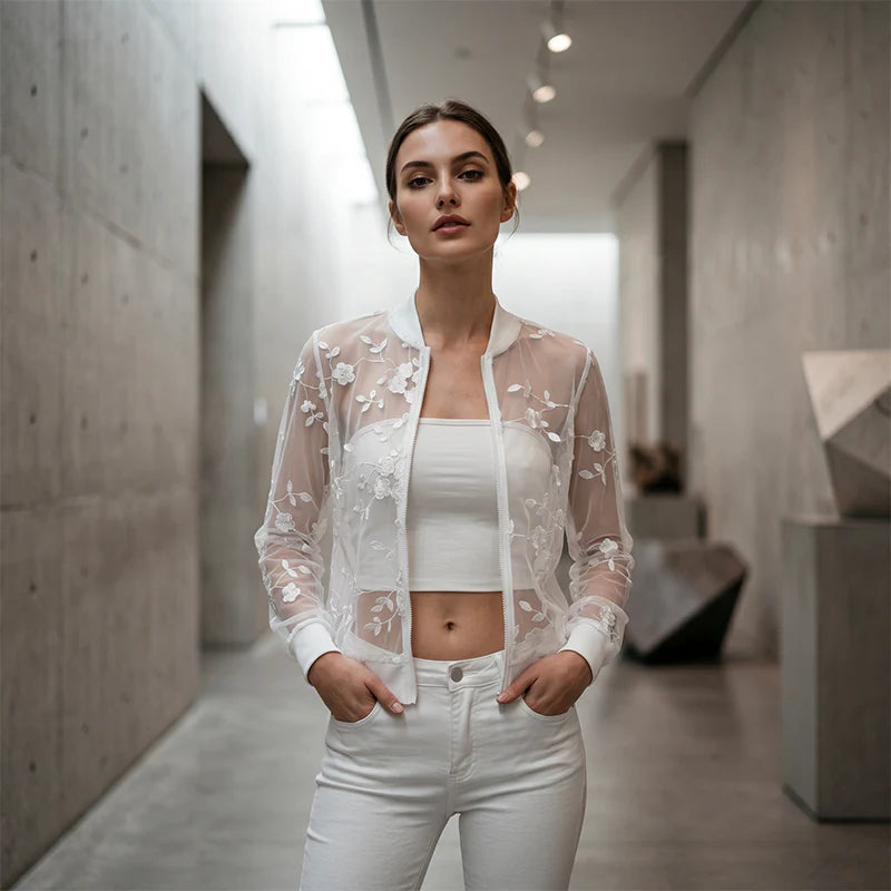 Women’s Floral Sheer Mesh Jacket