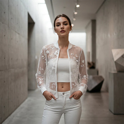 Women’s Floral Sheer Mesh Jacket