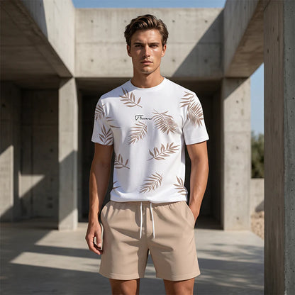 Men’s Leaf Print T-Shirt and Shorts Set