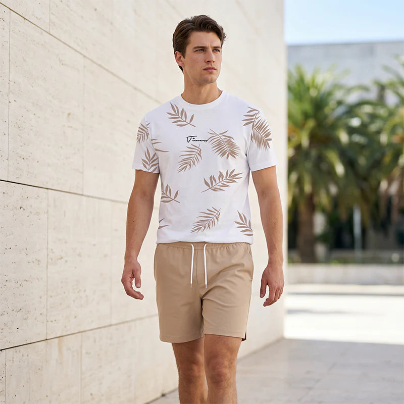 Men’s Leaf Print T-Shirt and Shorts Set