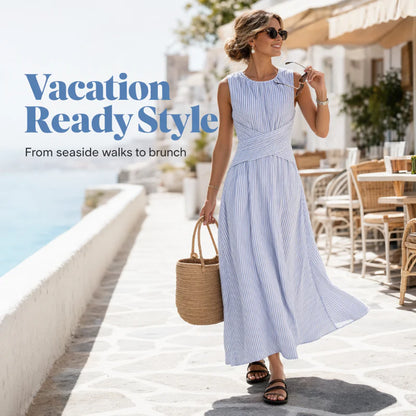 Women’s Striped Tie-Waist Maxi Dress