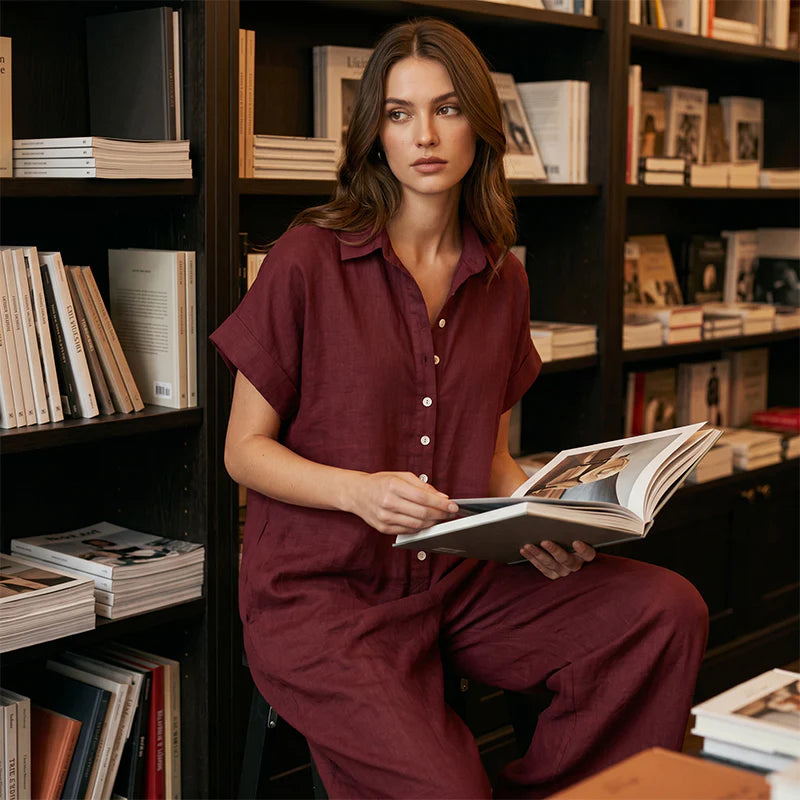 Women’s Relaxed Button-Front Wide-Leg Jumpsuit