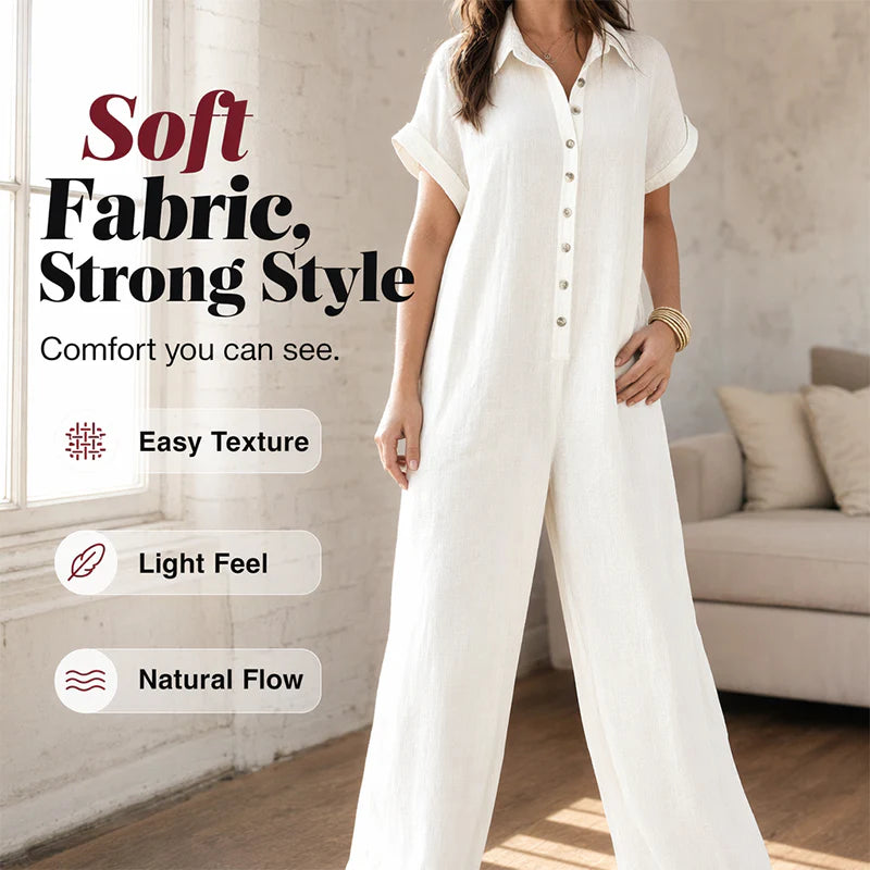 Women’s Relaxed Button-Front Wide-Leg Jumpsuit