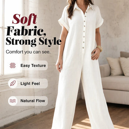 Women’s Relaxed Button-Front Wide-Leg Jumpsuit