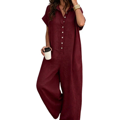 Women’s Relaxed Button-Front Wide-Leg Jumpsuit