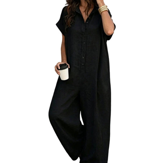 Women’s Relaxed Button-Front Wide-Leg Jumpsuit