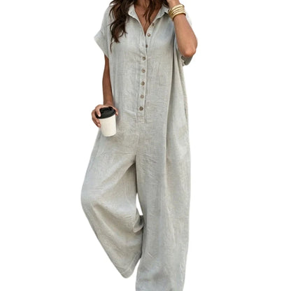 Women’s Relaxed Button-Front Wide-Leg Jumpsuit