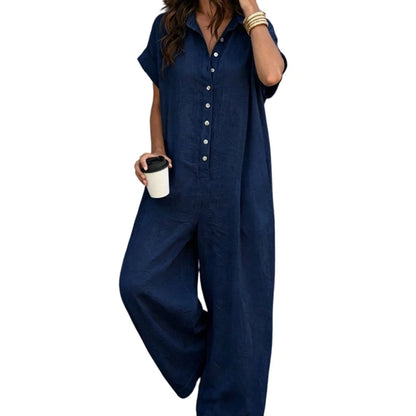 Women’s Relaxed Button-Front Wide-Leg Jumpsuit