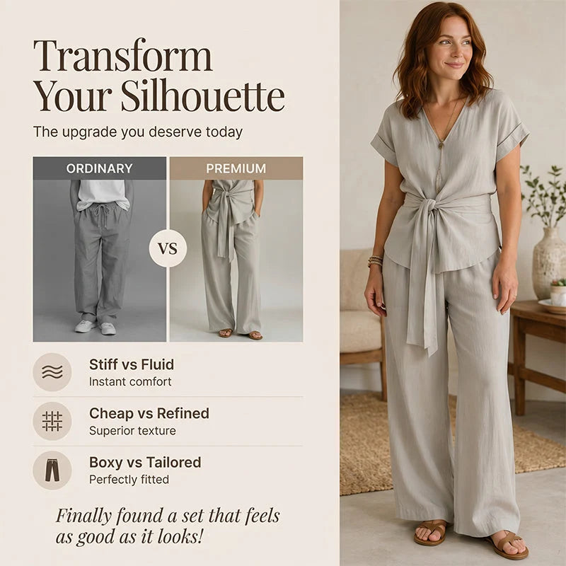 Women’s Waist-Tie Top and Wide-Leg Trousers Set