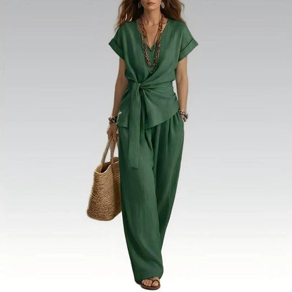 Women’s Waist-Tie Top and Wide-Leg Trousers Set