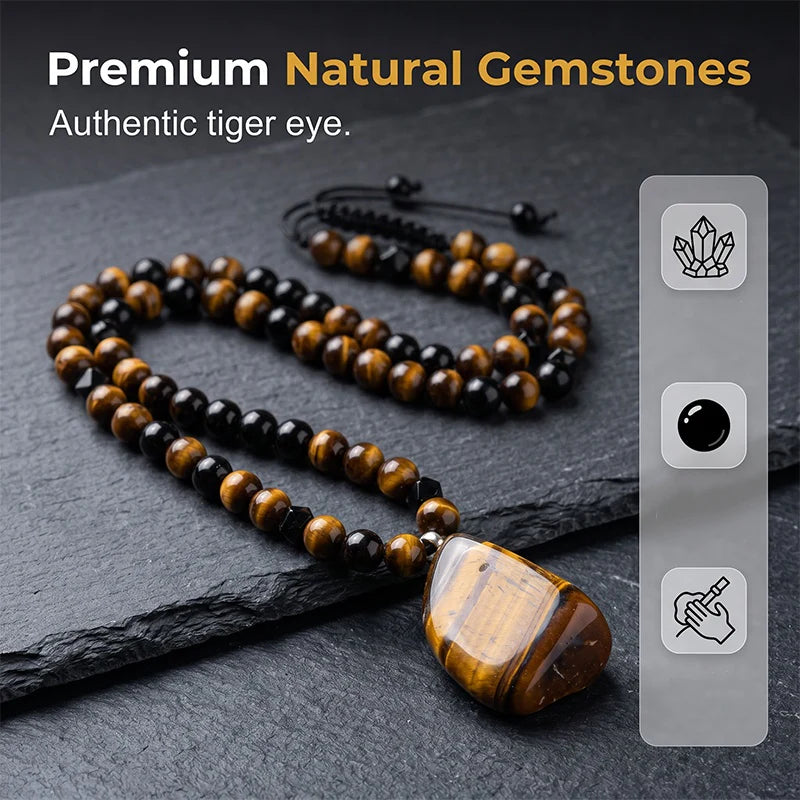 Men’s Tiger’s Eye Beaded Pendant Necklace