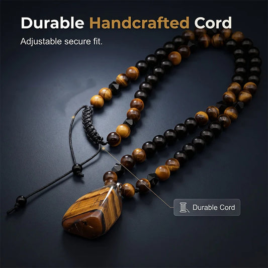 Men’s Tiger’s Eye Beaded Pendant Necklace