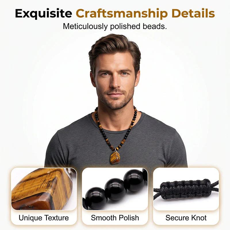 Men’s Tiger’s Eye Beaded Pendant Necklace