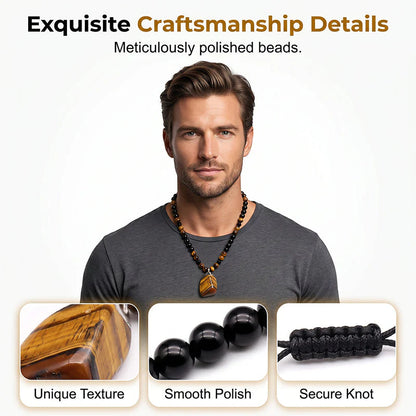 Men’s Tiger’s Eye Beaded Pendant Necklace