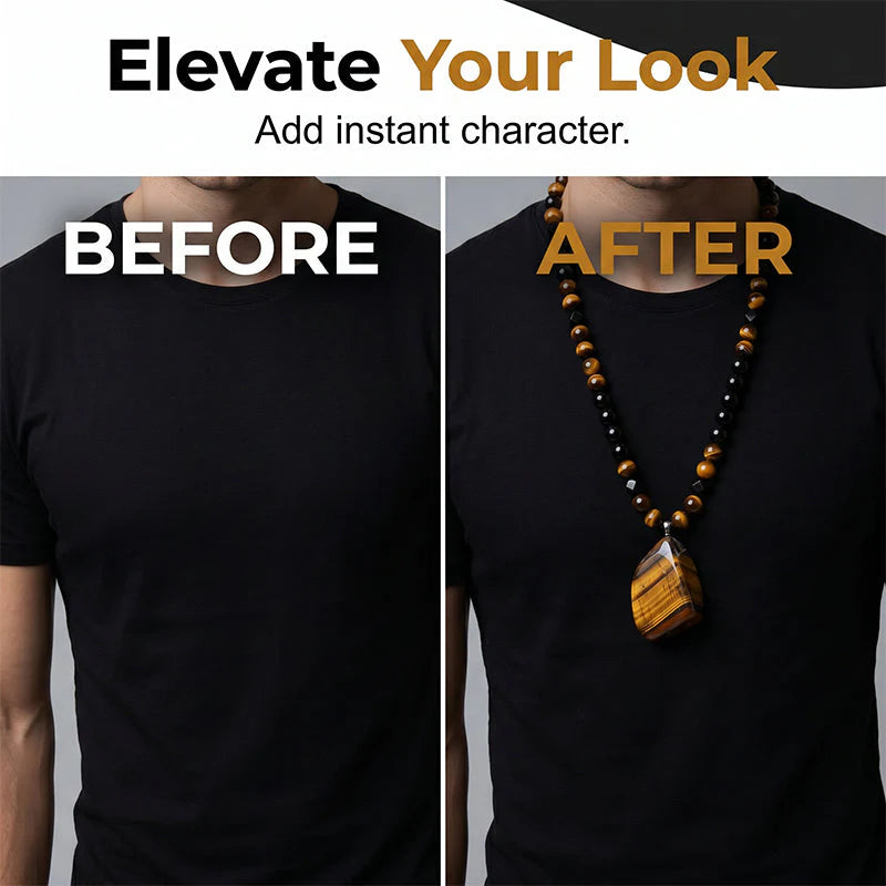 Men’s Tiger’s Eye Beaded Pendant Necklace
