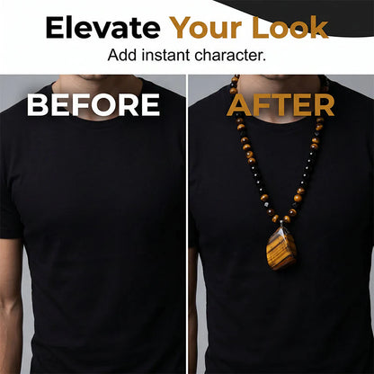 Men’s Tiger’s Eye Beaded Pendant Necklace