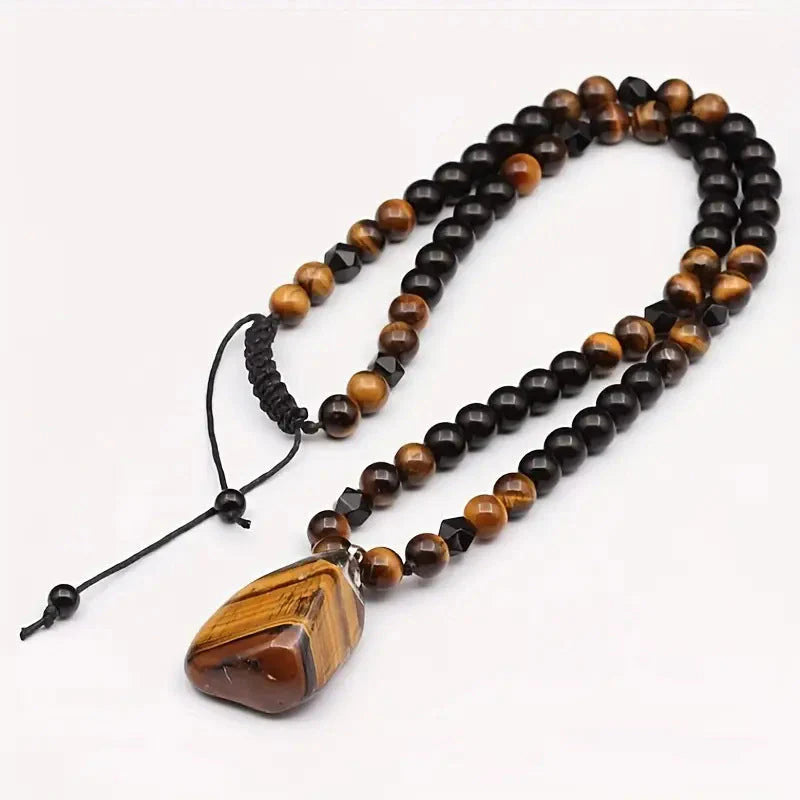 Men’s Tiger’s Eye Beaded Pendant Necklace