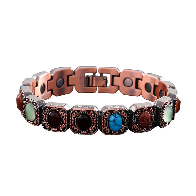 Antique Copper-Finish Magnetic Stone Bracelet