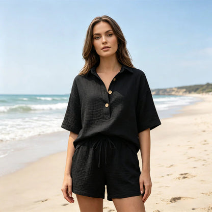 Women’s Textured Shirt and Shorts Set