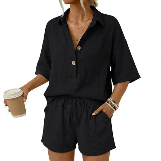 Women’s Textured Shirt and Shorts Set