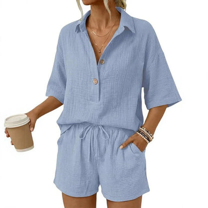 Women’s Textured Shirt and Shorts Set