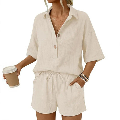 Women’s Textured Shirt and Shorts Set