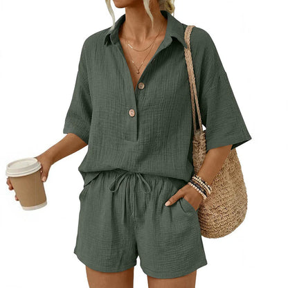 Women’s Textured Shirt and Shorts Set