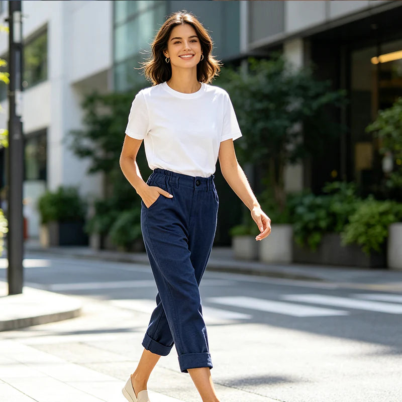 Women’s Relaxed High-Waist Cuffed Trousers
