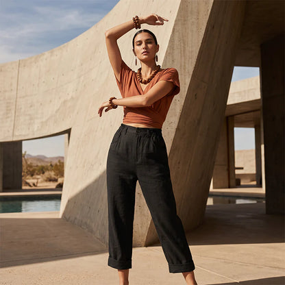 Women’s Relaxed High-Waist Cuffed Trousers