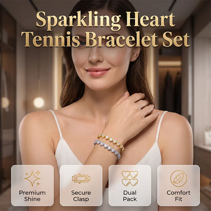 Women’s Sparkling Heart-Link Bracelet Set