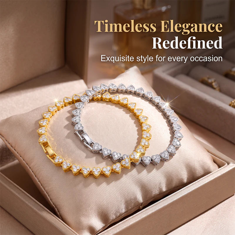 Women’s Sparkling Heart-Link Bracelet Set