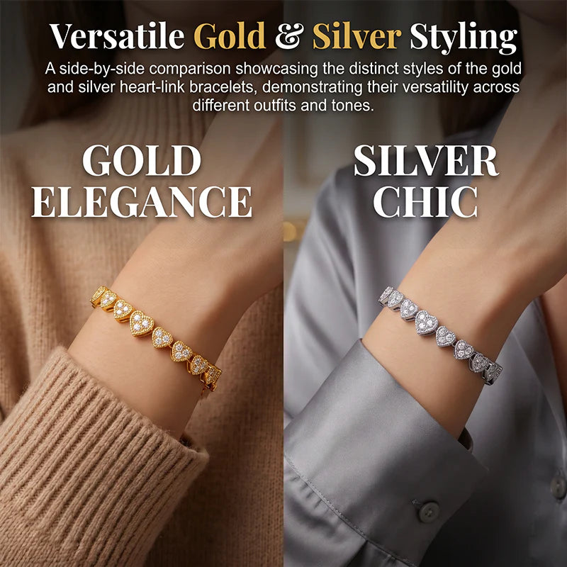 Women’s Sparkling Heart-Link Bracelet Set