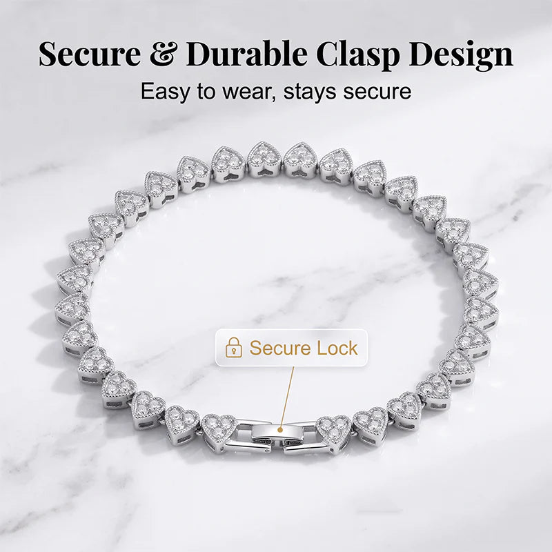 Women’s Sparkling Heart-Link Bracelet Set