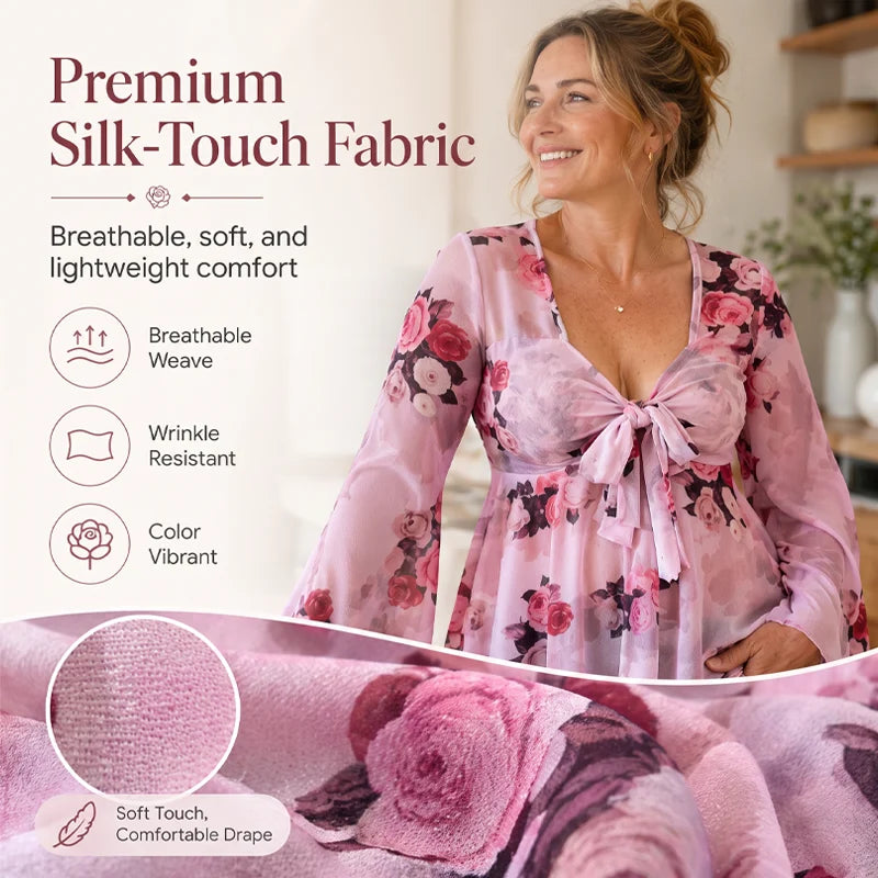 Women’s Floral Tie-Front Bell-Sleeve Blouse