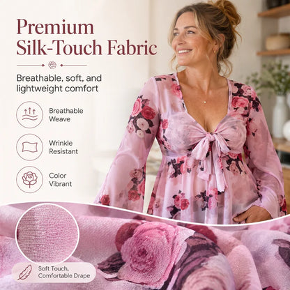 Women’s Floral Tie-Front Bell-Sleeve Blouse