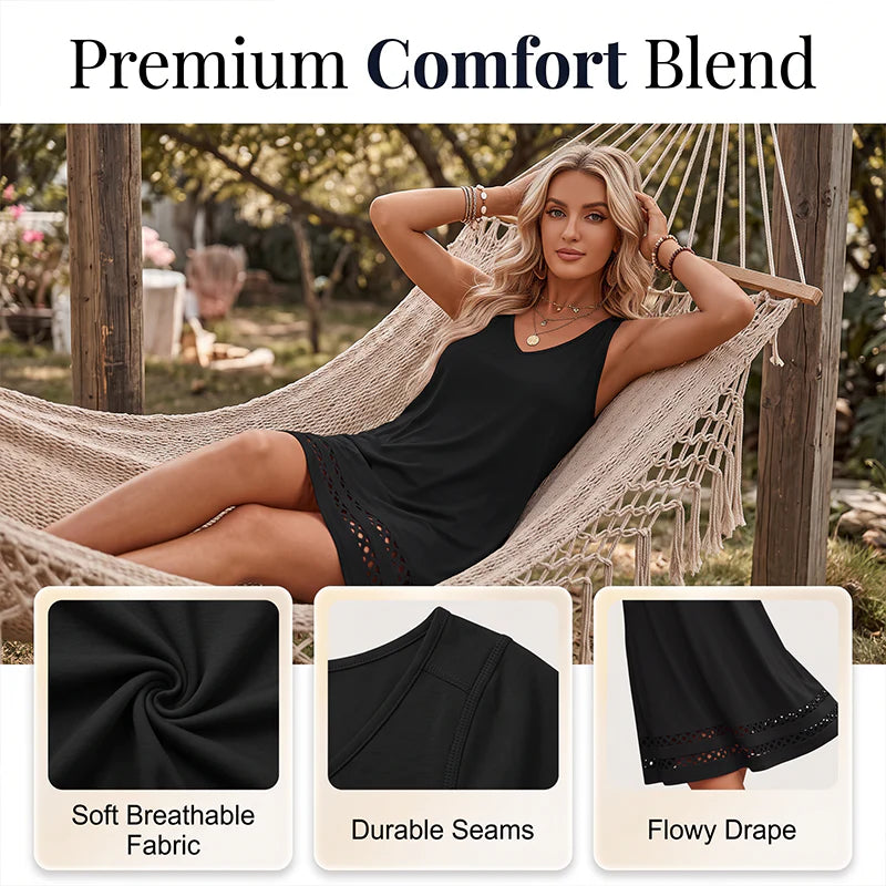 Women’s Sleeveless V-Neck Eyelet Hem Dress