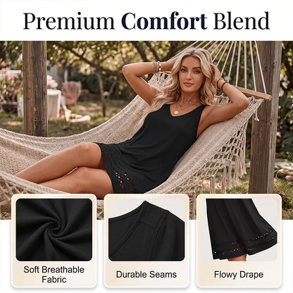 Women’s Sleeveless V-Neck Eyelet Hem Dress