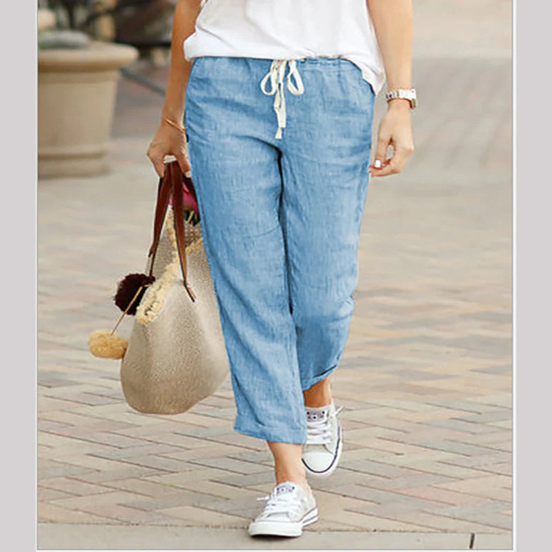 Women’s Linen-Blend Drawstring Ankle Trousers