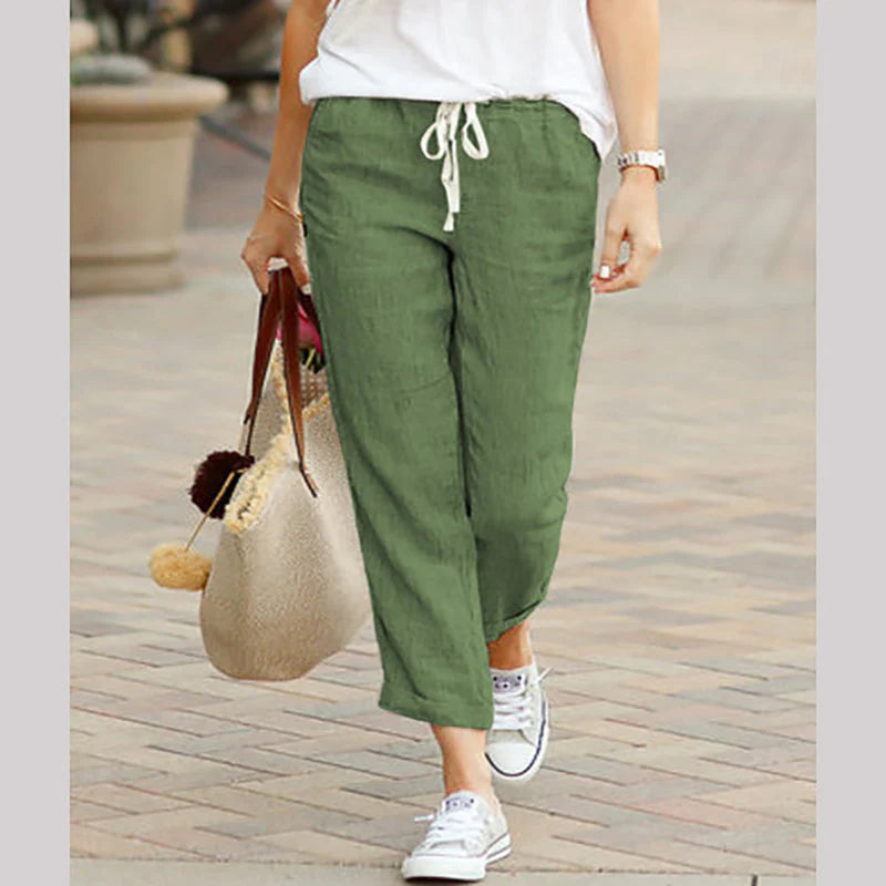 Women’s Linen-Blend Drawstring Ankle Trousers