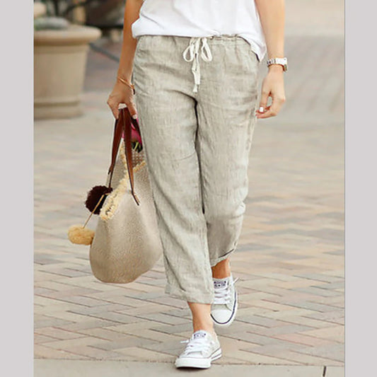 Women’s Linen-Blend Drawstring Ankle Trousers
