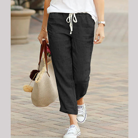 Women’s Linen-Blend Drawstring Ankle Trousers